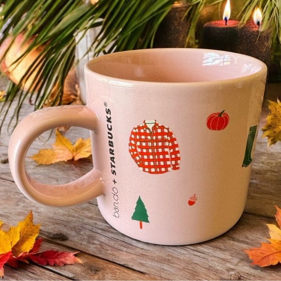 STARBUCKS | ban.do “Sweater Weather” Pink 12oz Mug Fall Winter Coffee - Picture 2 of 10